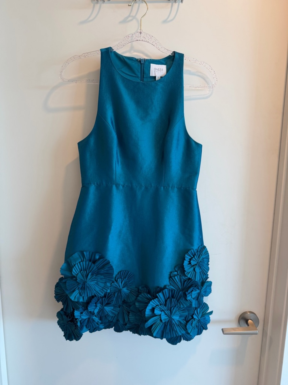 New Teal Floral Hem Party Dress